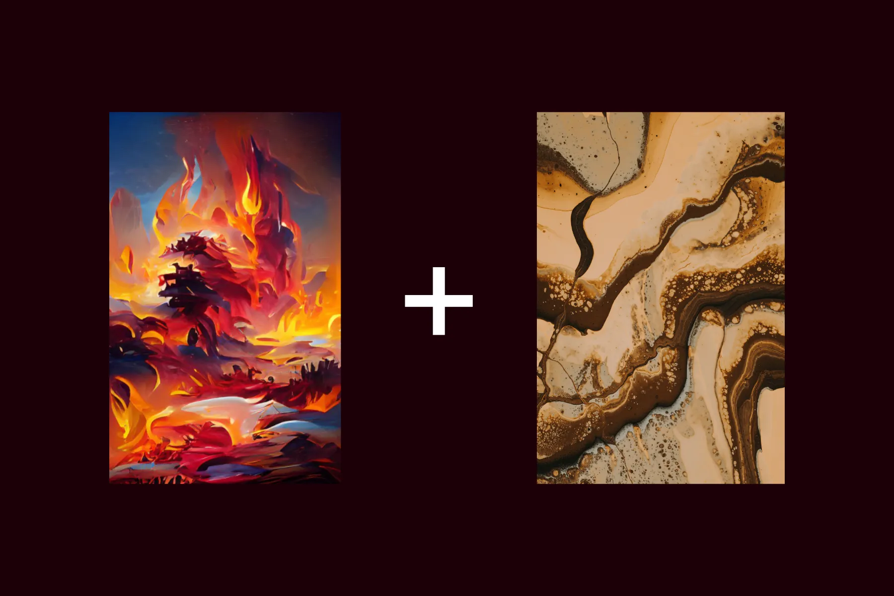 Example showing how 2 images are used to generate a new 3D artwork