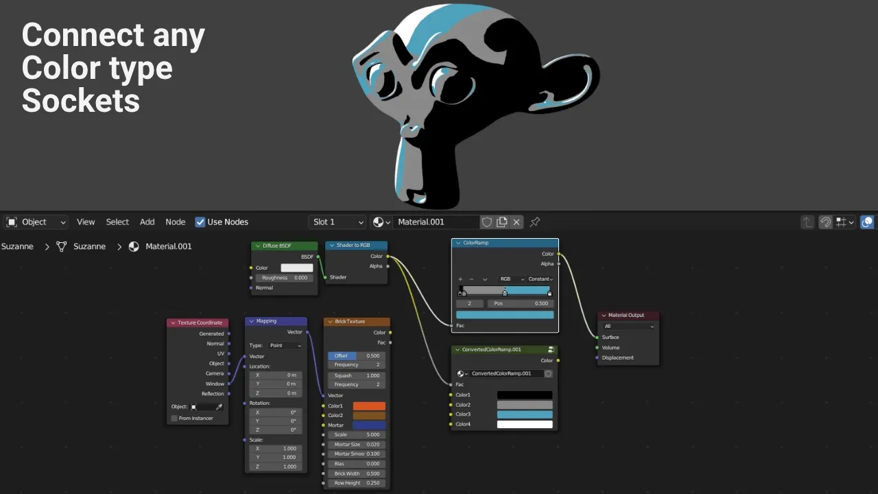 Example of using the Color Ramp Converter Blender addon